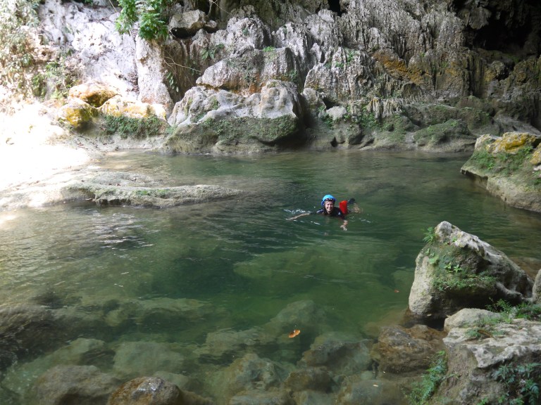 in the water - mum coming out of the cave #