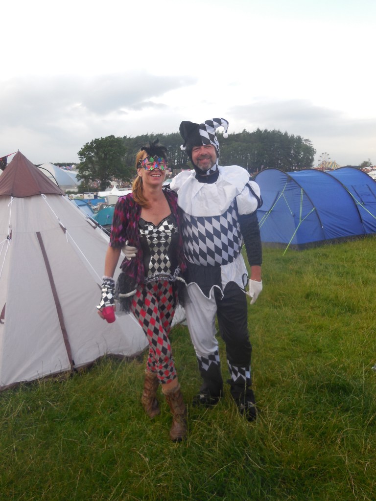 Mum and the Ultimate traveller dressed up as Harlequins- Travellingminstrel #1